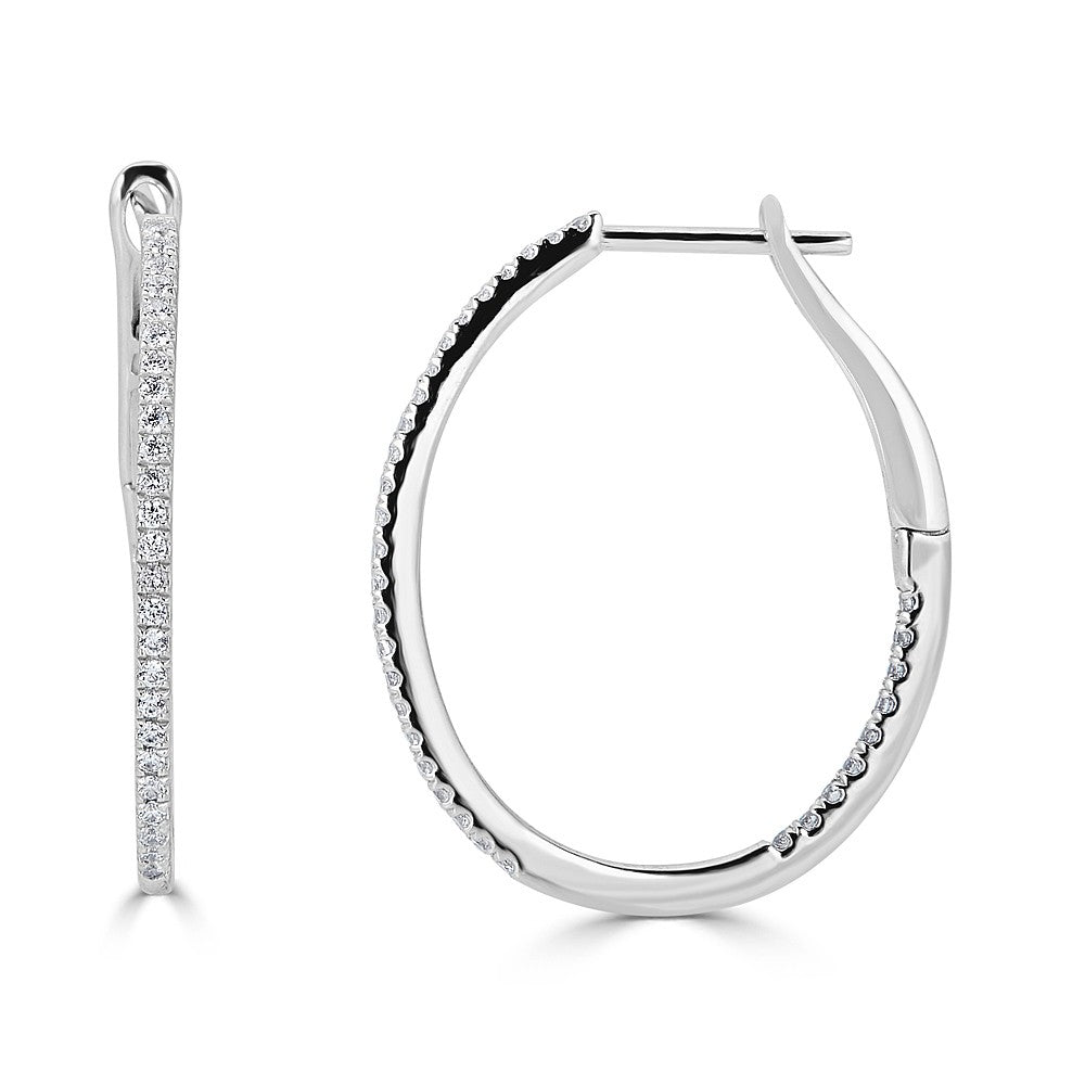 Oval hoop diamond earrings, 14K white gold.