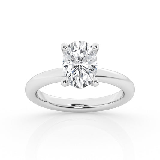 Solitaire Hidden Accent Lab-Grown Diamond Complete Engagement Ring in 14 Karat White with 2.52ctw F VS1 Oval Lab Grown Diamond