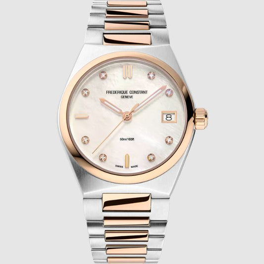 Stainless steel watch with diamond markers.