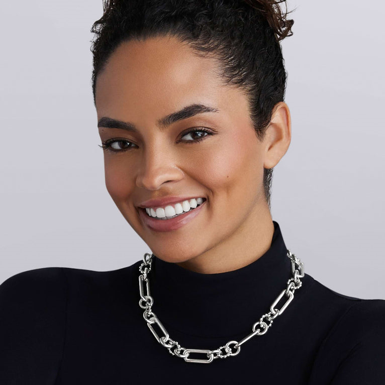Sterling silver fancy link chain necklace.