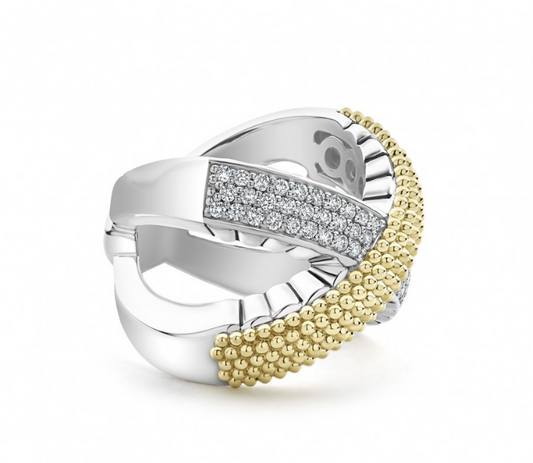 Diamond Accent Fashion Ring in Sterling Silver - 18 Karat White - Yellow with 0.54ctw Round Diamond