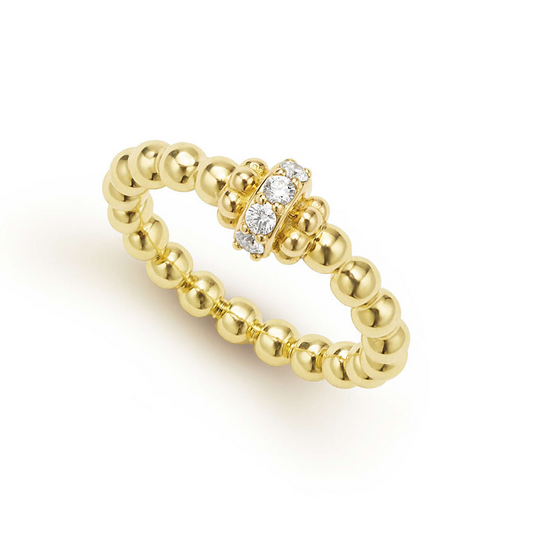 Lagos Caviar Gold Collection Stackable Fashion Ring in 18 Karat Yellow with 0.164ctw G/H SI1 Round Diamond