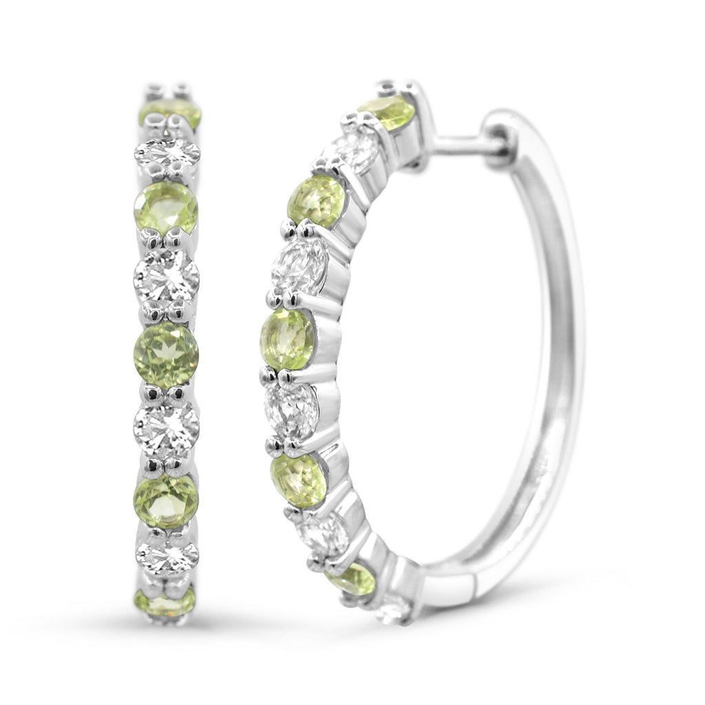 Sterling silver hoops with peridot gemstones.