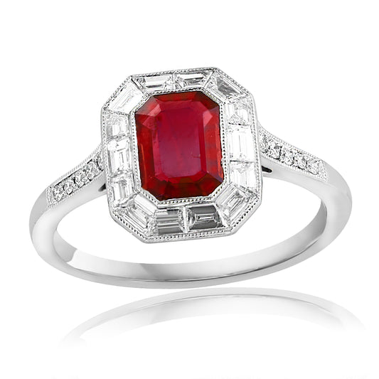 JEWELS BY JACOB Color Gemstone Ring with 1 Emerald Red Ruby 1.04ctw in Platinum White