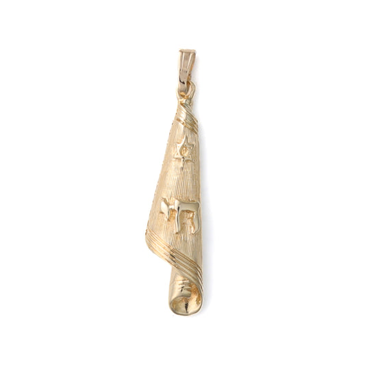 14K yellow gold pendant with engraved symbols.