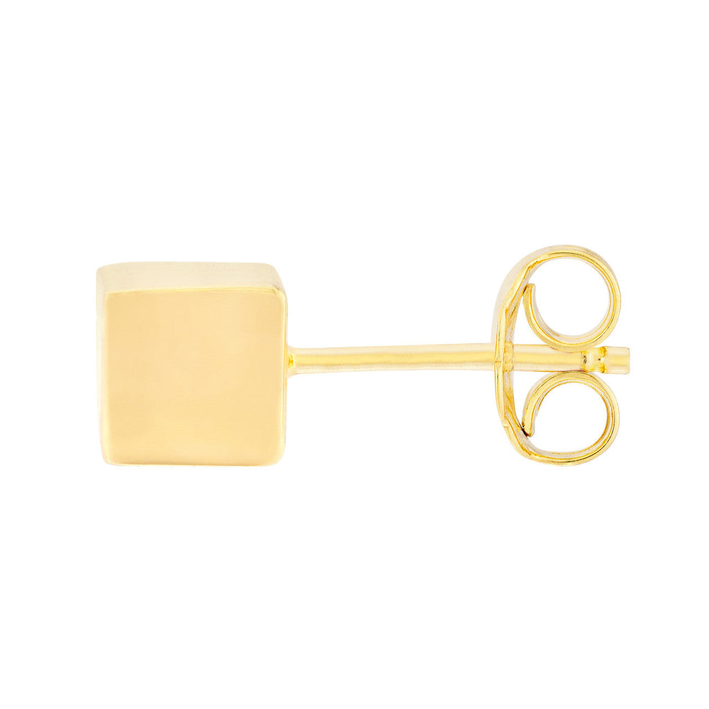 14K Yellow Gold Cube Stud Earrings