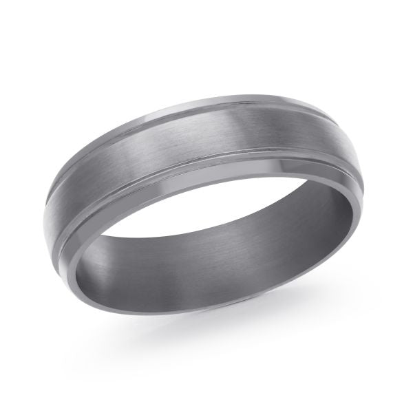 Tantalum grey carved men's band, 7MM.