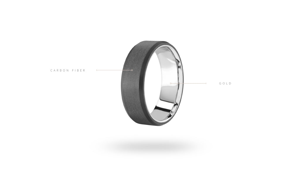 Carbon fiber and white gold men's band.