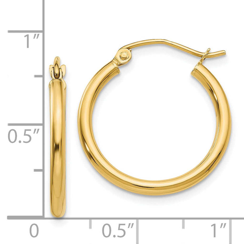 14K yellow gold small hoop earrings.
