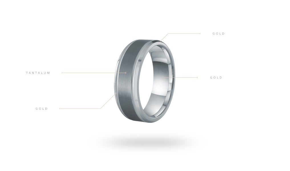 Tantalum and white-grey carved men's band.