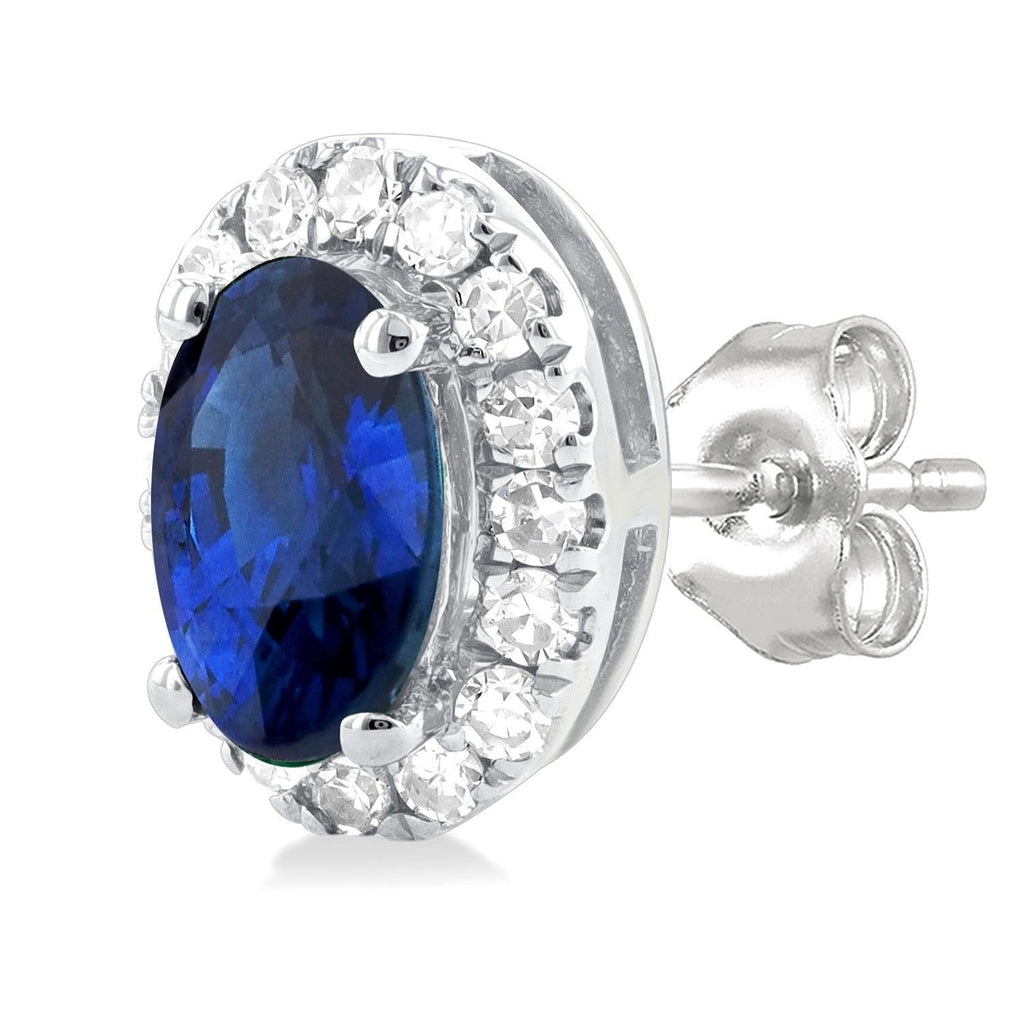 Oval sapphire stud earrings, white gold setting.
