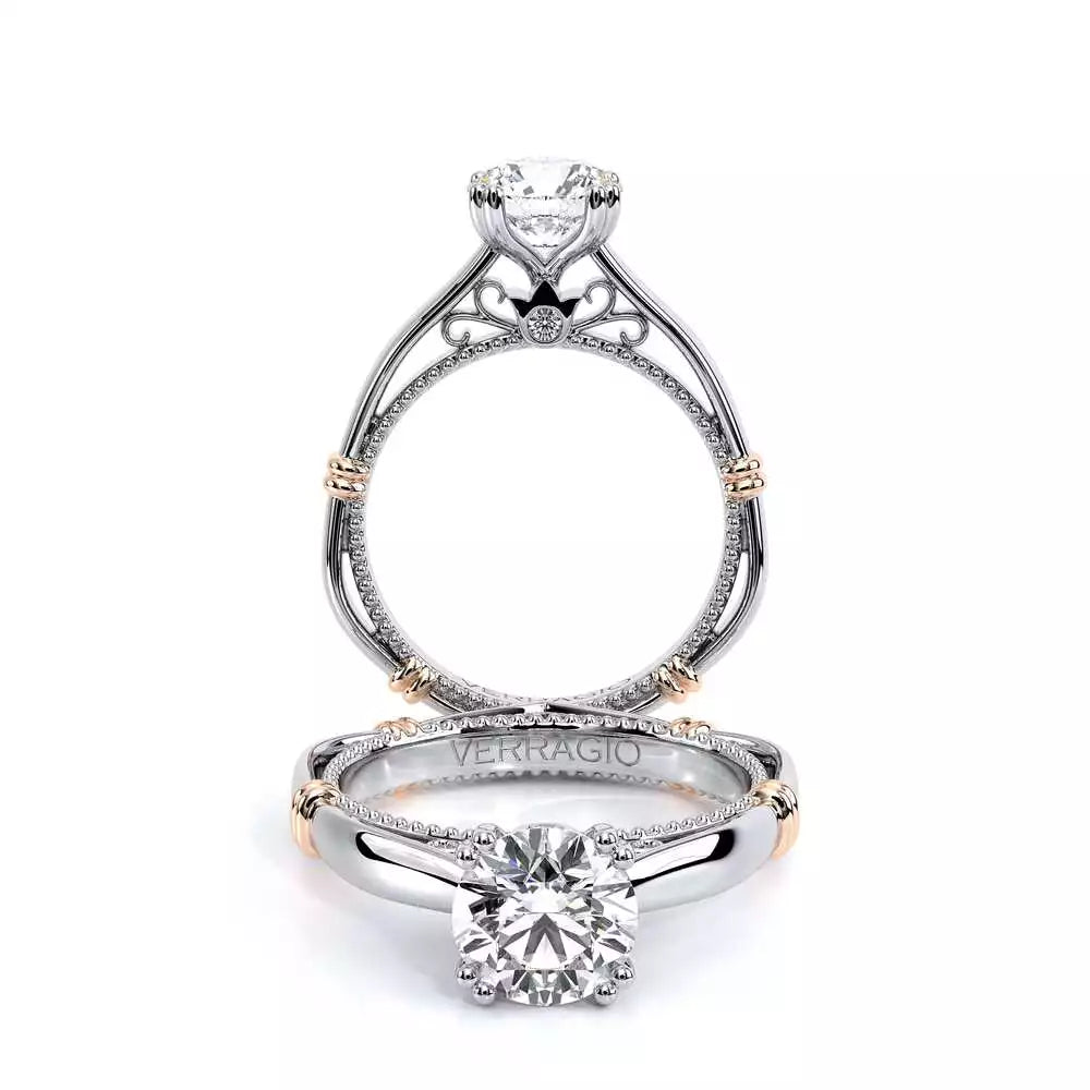 White gold ring with round diamond accents.