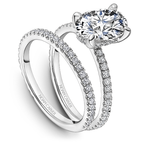 14K white gold diamond engagement ring, side stones