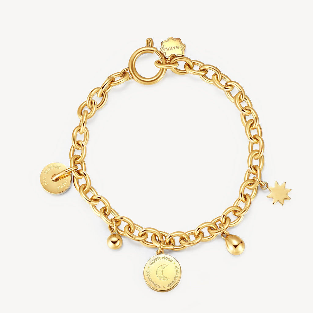 Yellow stainless steel bracelet with star charms.