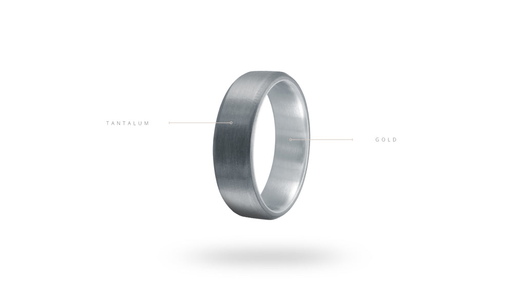 Tantalum white-grey carved men's band.