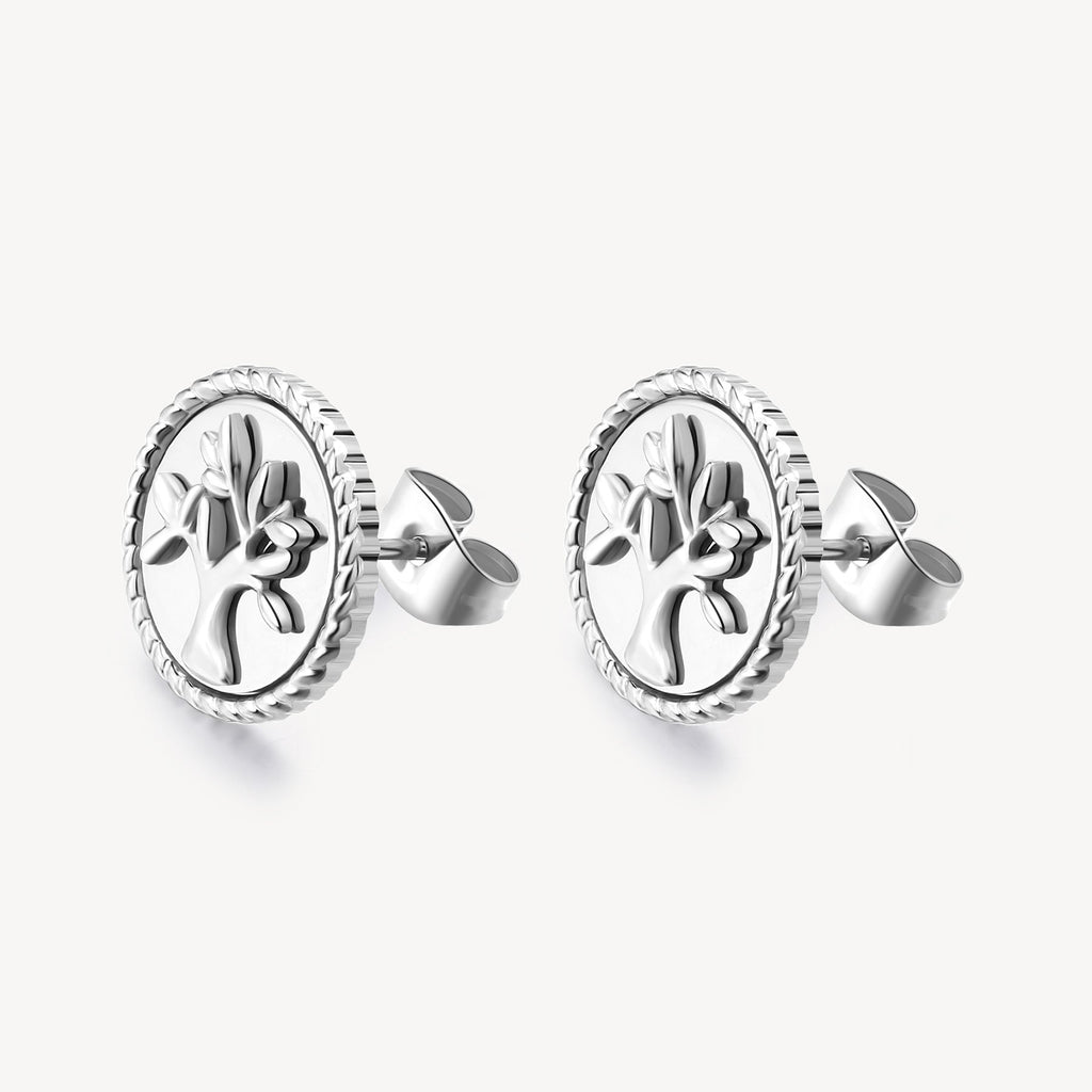Stainless steel earrings with tree design.