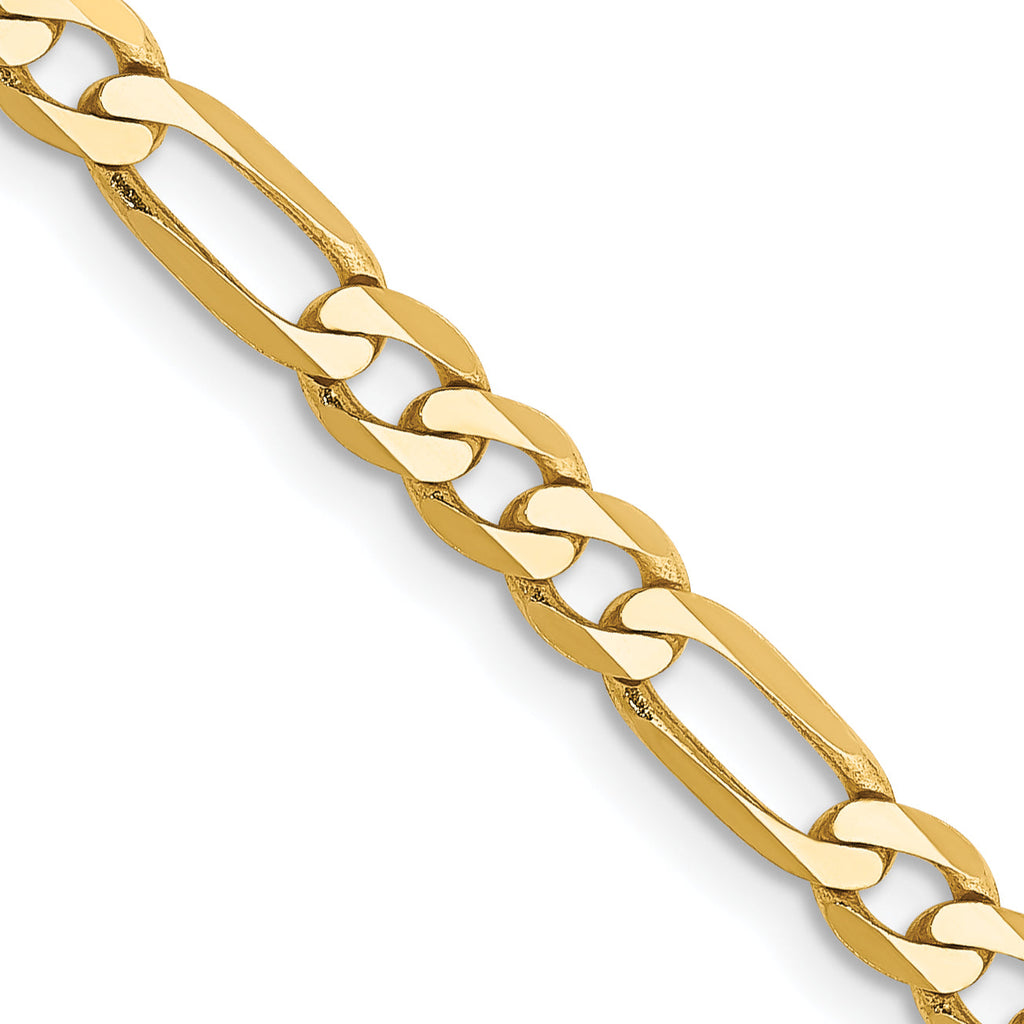 14K yellow gold Figaro chain, polished links.