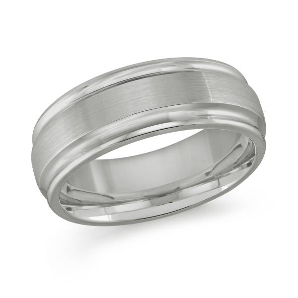 Tungsten carbide grey carved men's band.
