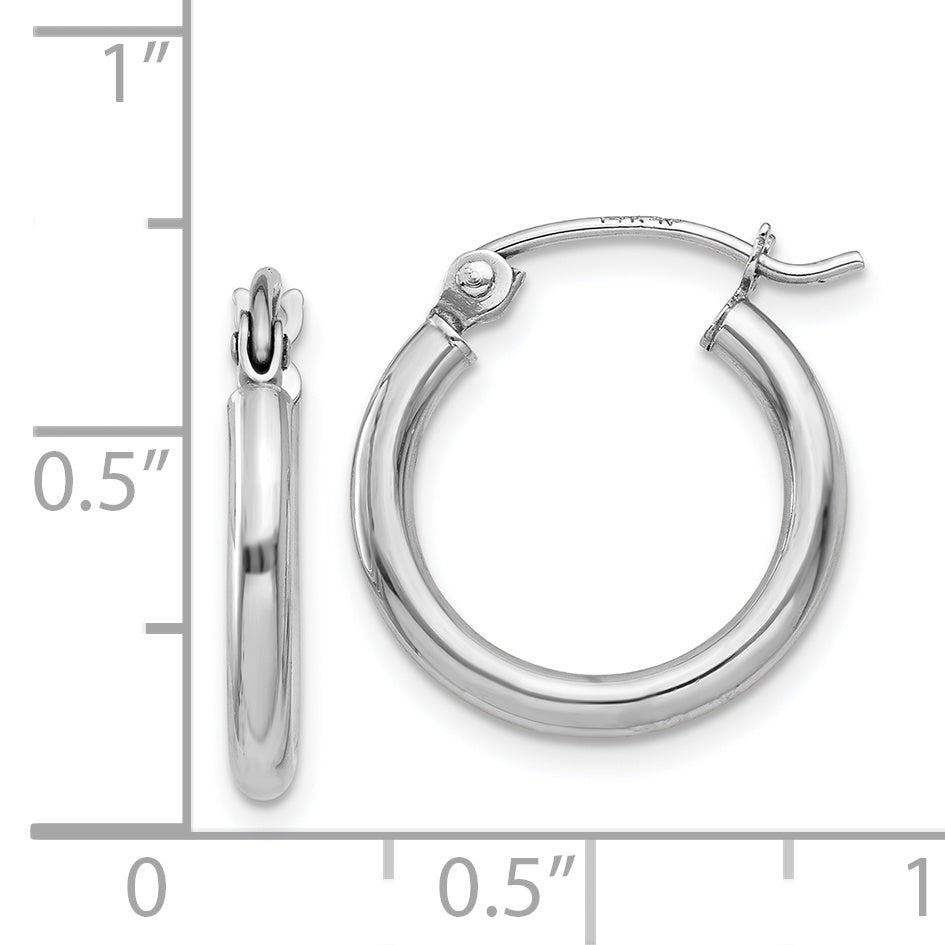 14K white gold polished hoop earrings.