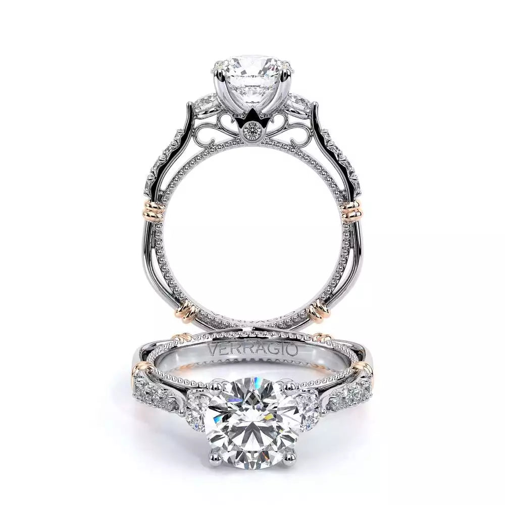 Verragio three-stone diamond ring, white-rose gold.