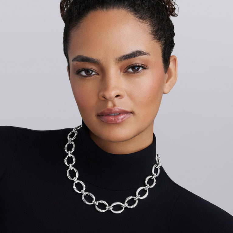 Sterling silver oval link chain necklace.