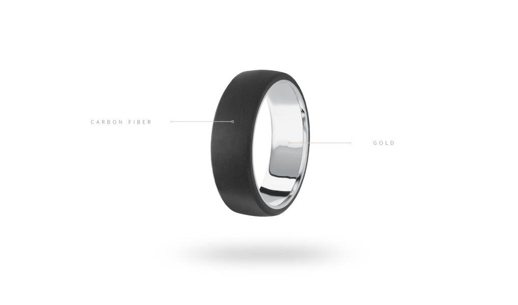 Black carbon fiber and white gold band.