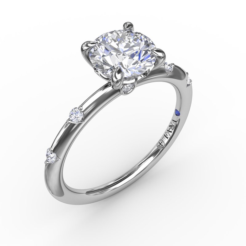 14K white gold ring with round diamonds.
