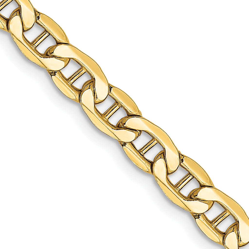 14K yellow gold anchor chain, polished links.