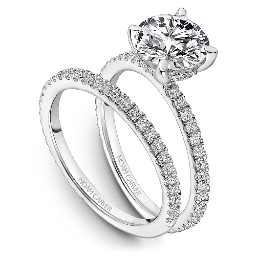 14K white gold ring with round diamonds.