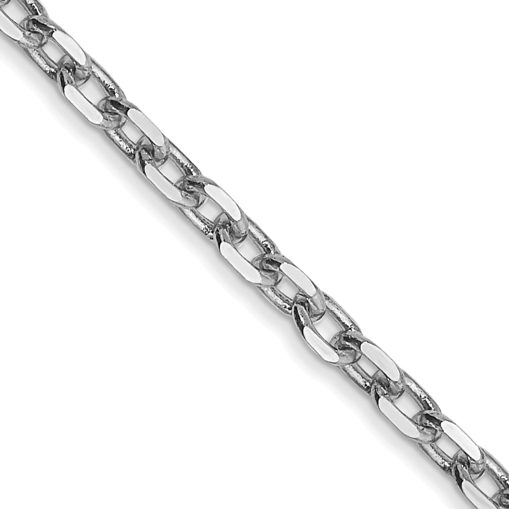 Diamond cut cable chain, 14K white gold.