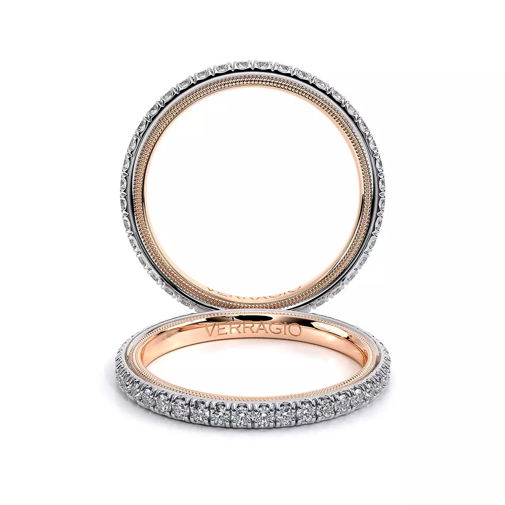 14K white-rose gold diamond wedding band.