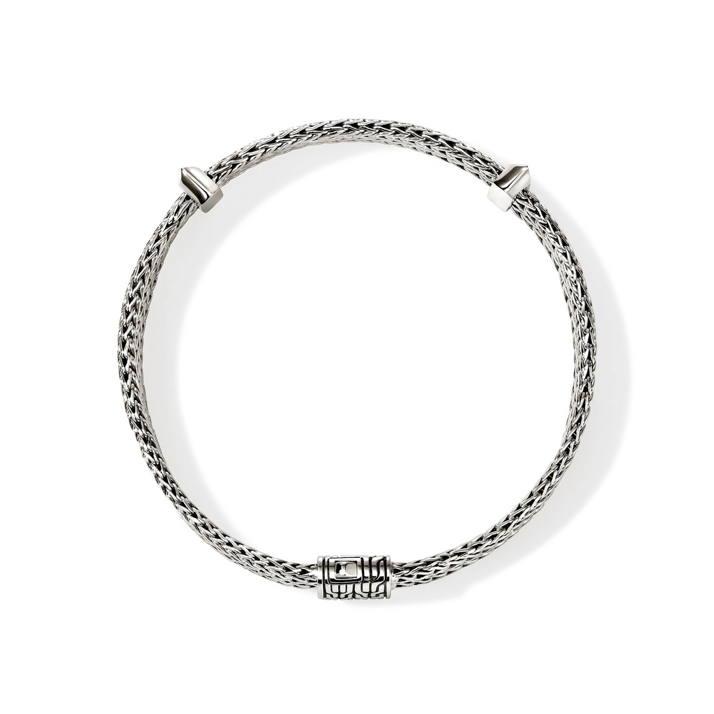 Sterling silver woven bracelet, hidden plunger clasp.