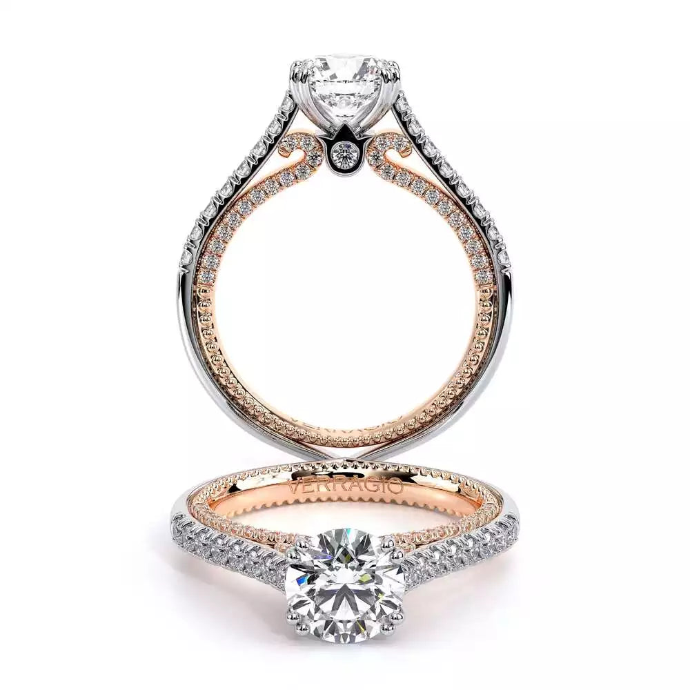 Dual-tone diamond engagement ring with hidden accents.