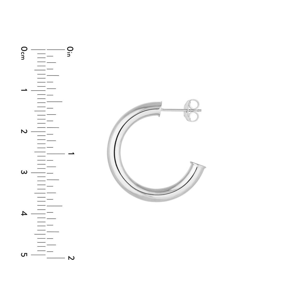 14K white gold polished hoop earrings.