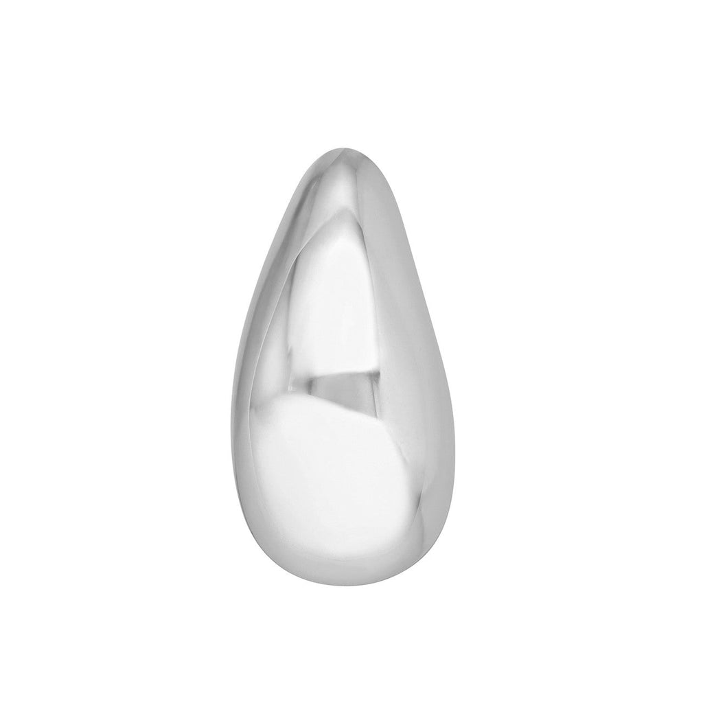 Teardrop-shaped polished white gold earring.
