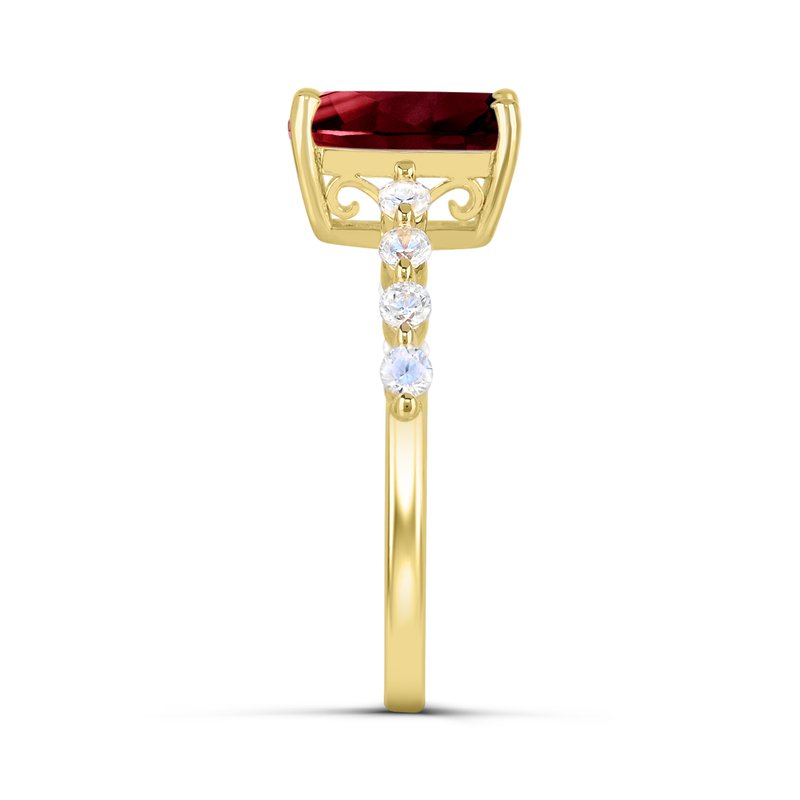 Emerald garnet ring with diamonds, yellow gold.