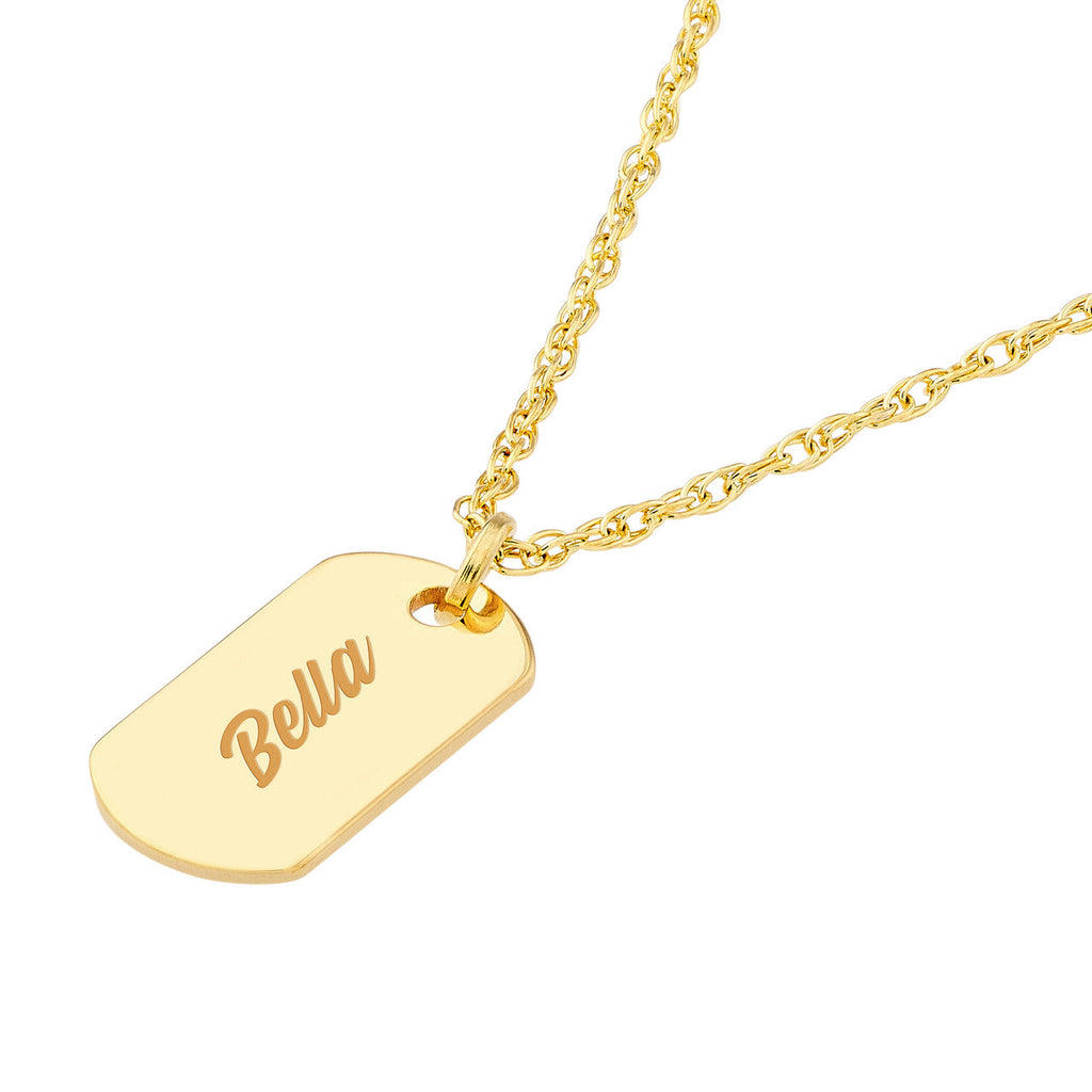 14k gold necklace with engraved pendant.