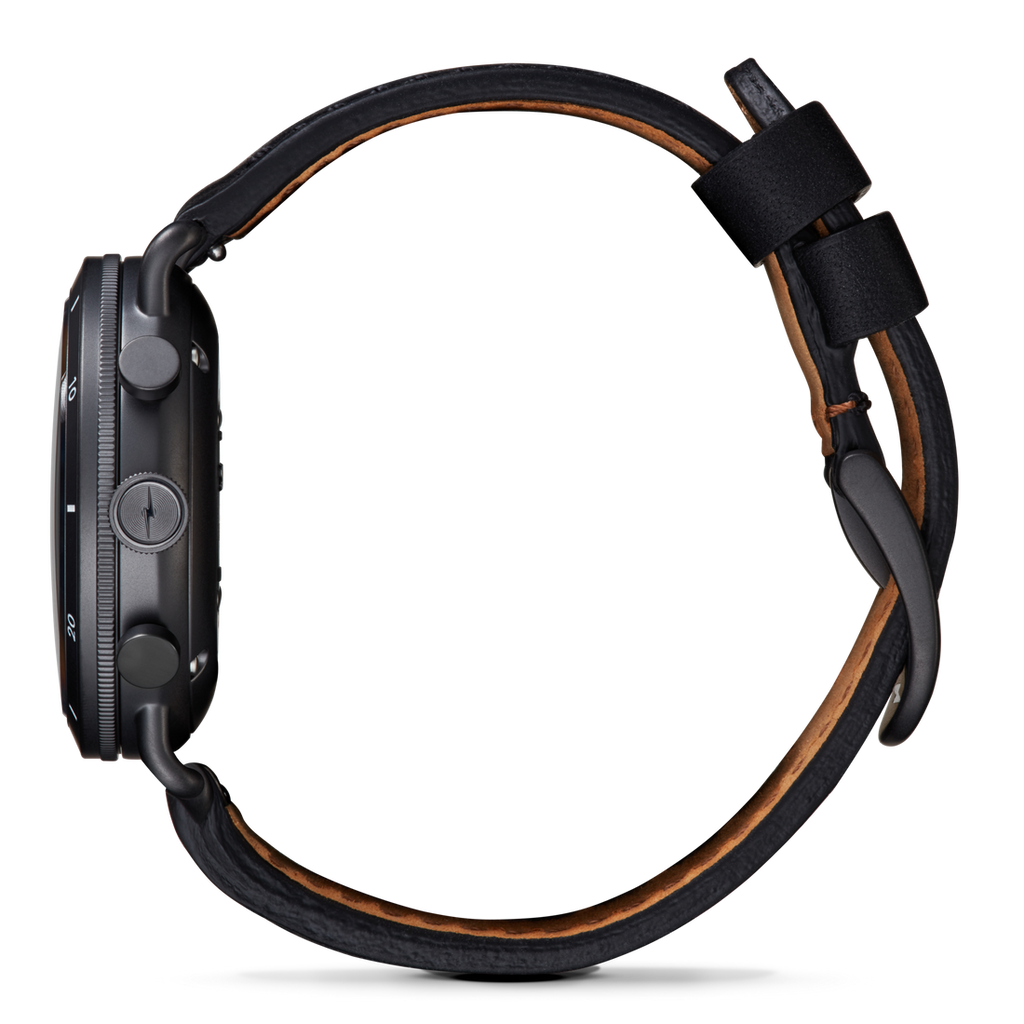 Black leather band, stainless steel case.