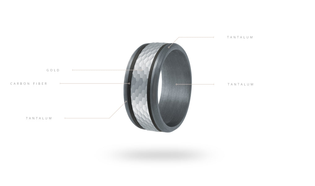 Tantalum and gold carved men's band.