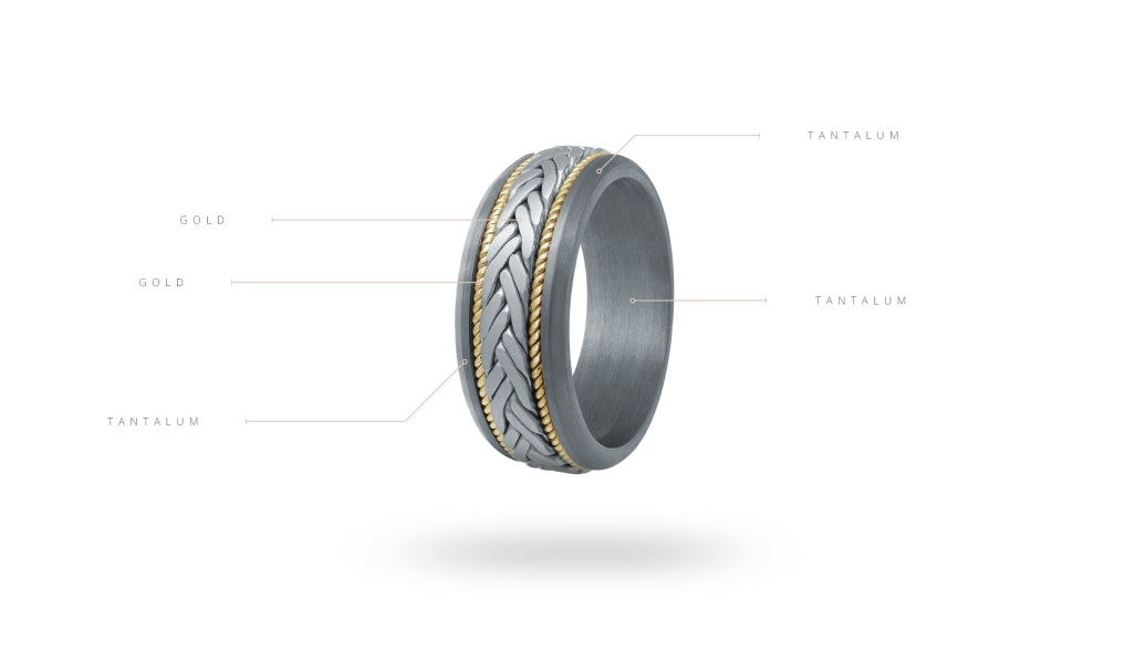 Tantalum gold carved men's band.