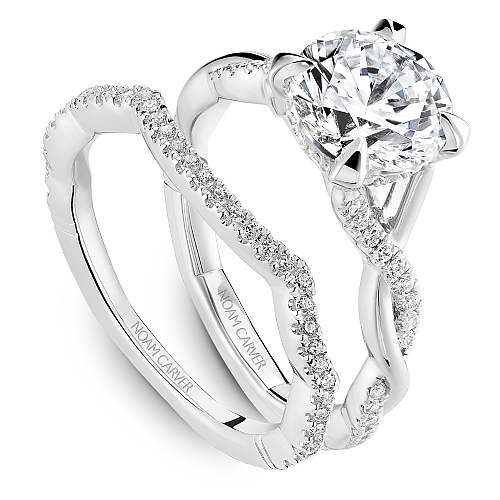 14K white gold ring with diamond accents.