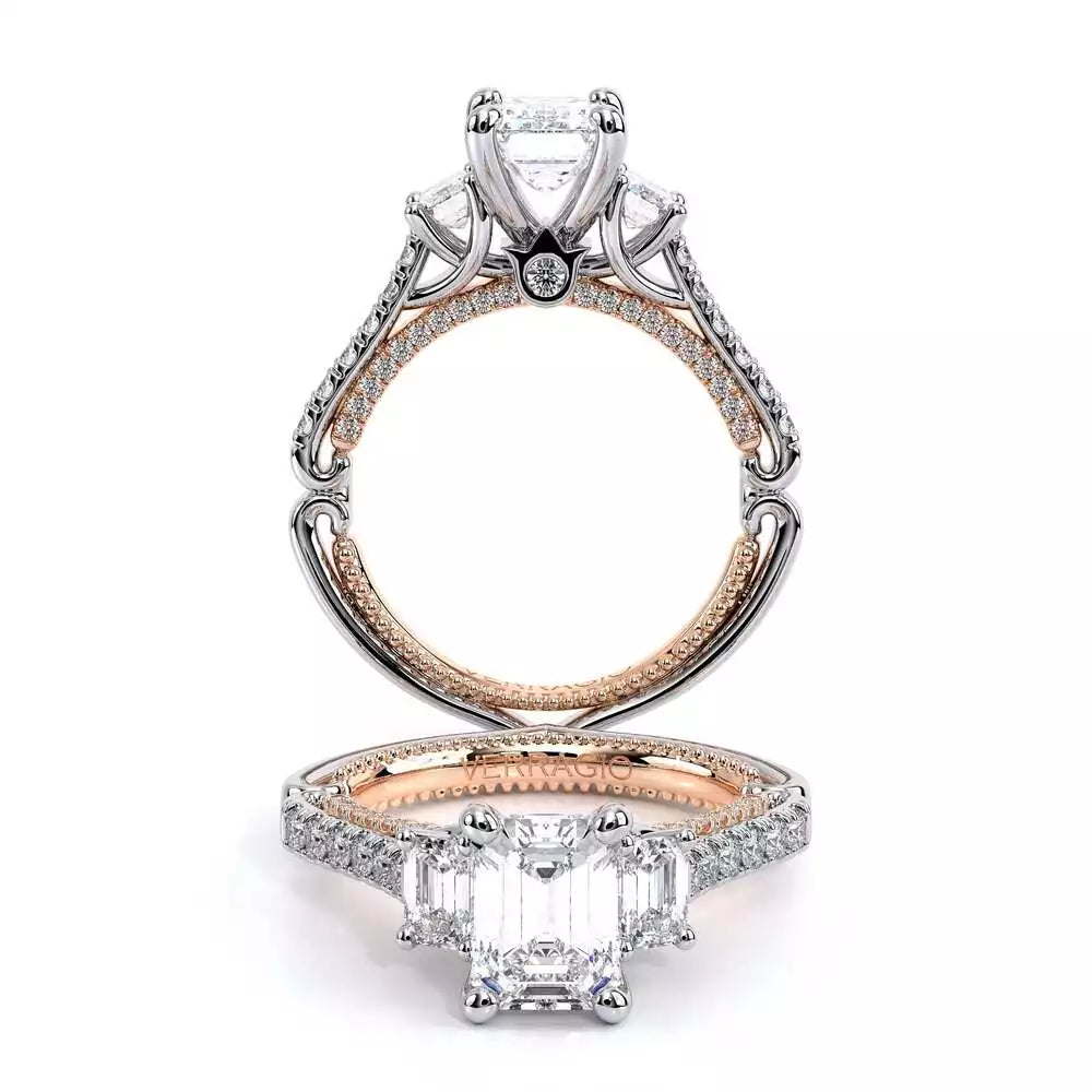 Verragio three-stone diamond engagement ring, 18K white-rose gold.