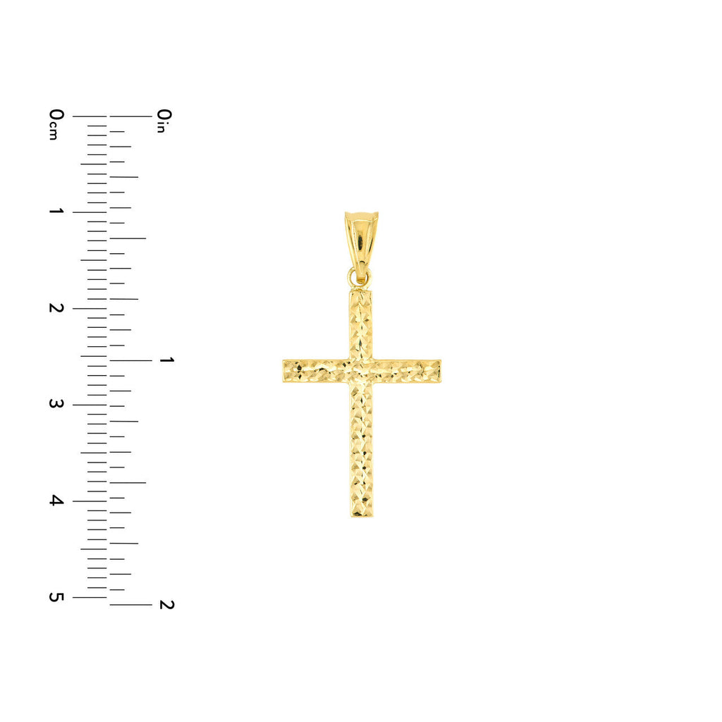 Textured 14K yellow gold cross pendant.
