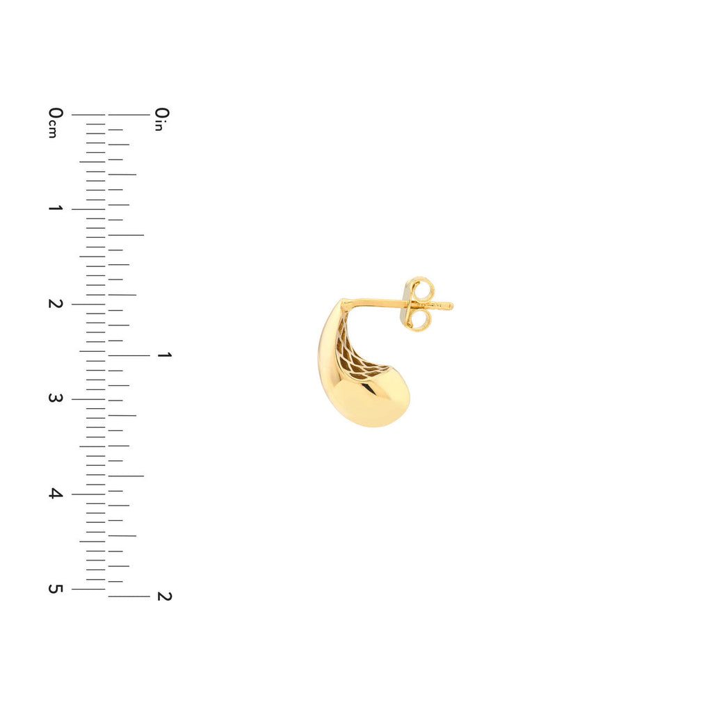 Curved 14K yellow gold earring with post.