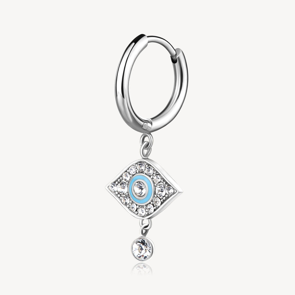 Stainless steel earring with eye design.