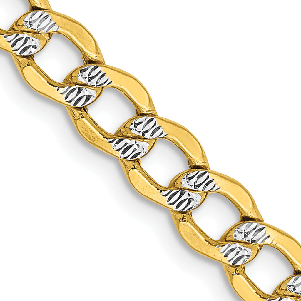 Two-tone 14K gold curb chain detail.