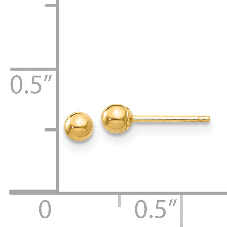 14K yellow gold polished stud earrings.