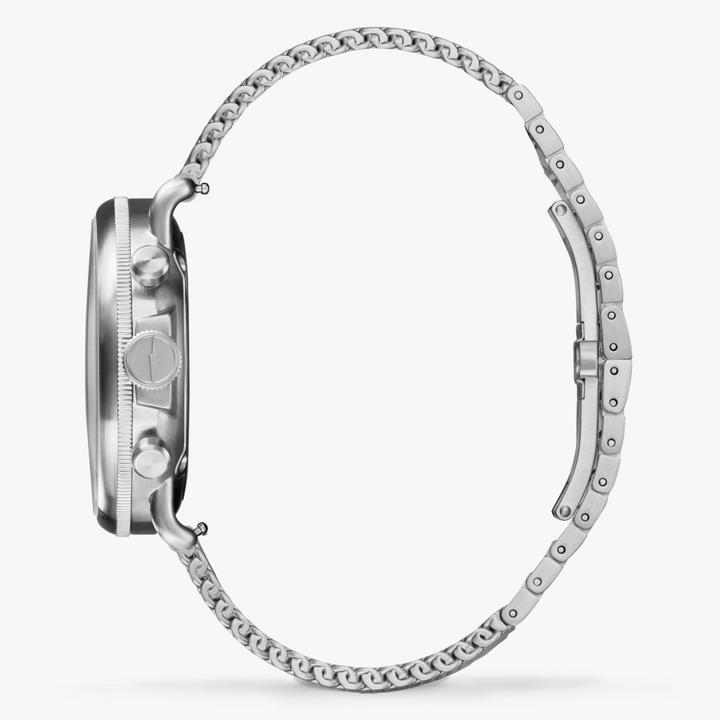 Stainless steel watch with chain bracelet.