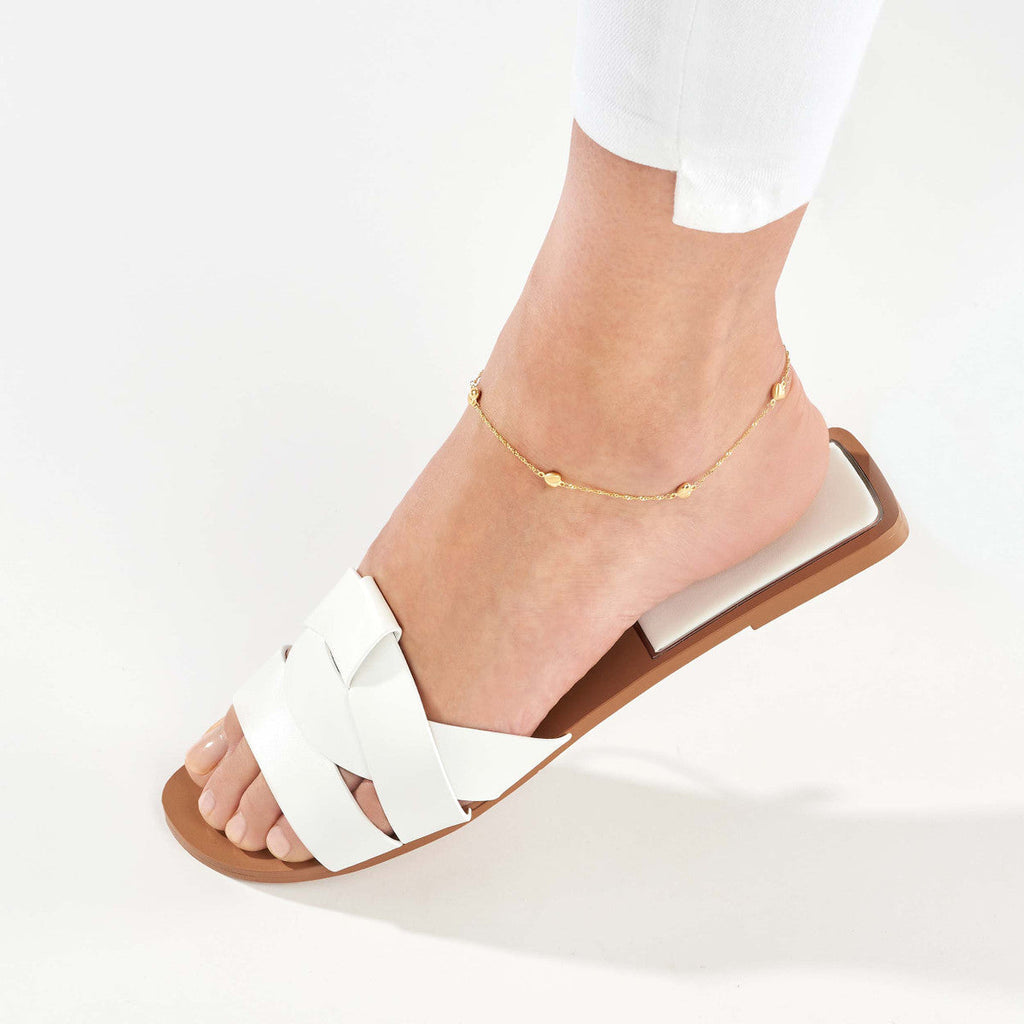 14K yellow gold ankle bracelet, minimalist design.