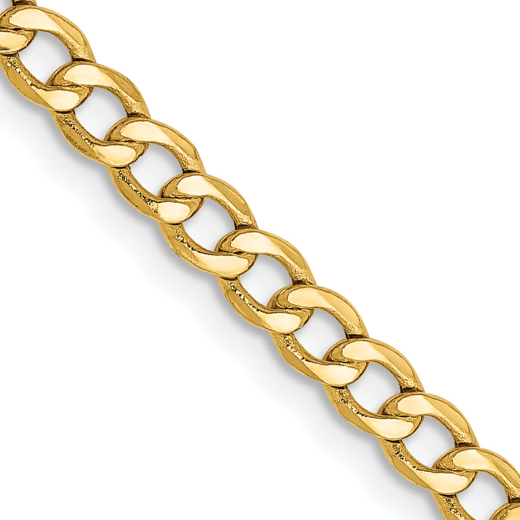 14K yellow gold curb chain, polished links.
